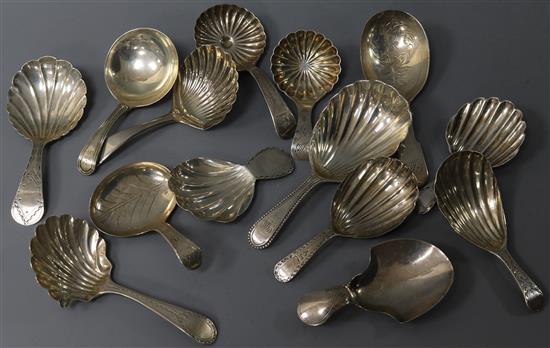 Fourteen assorted mainly early 19th century silver caddy spoons, various dates, patterns and makers.